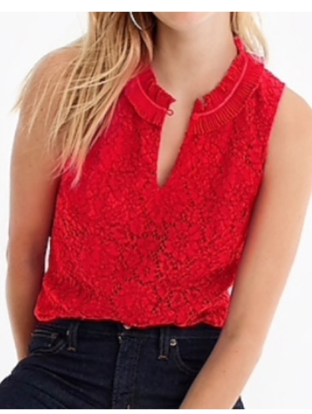 J. Crew Red Lace Sleeveless Top – Size MediumBeautiful red lace blouse